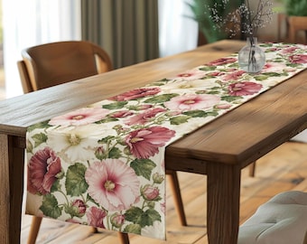 Cottagecore Wildflower Table Runner,Hibiscus Lily of the Valley Floral Tablecloth,Country Farmhouse Summer Dining Decor,Cozy Rustic Tabletop