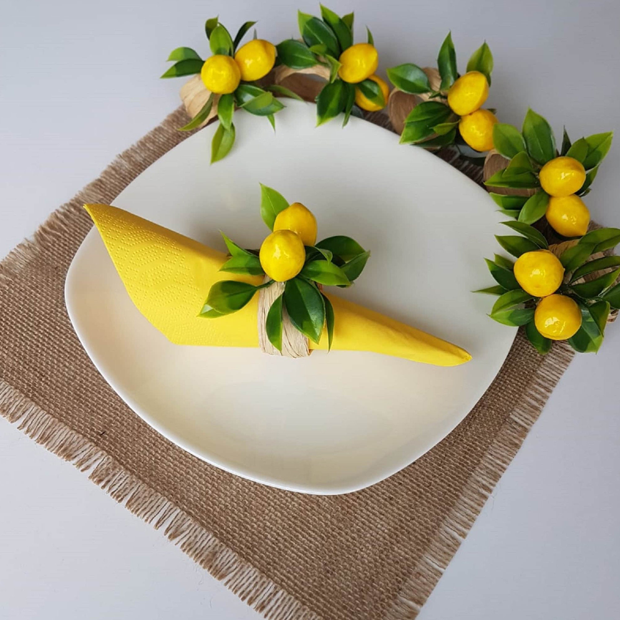 IUIBMI Lemon Napkin Rings Set Of 6, Yellow Faux Lemon Napkin Ring