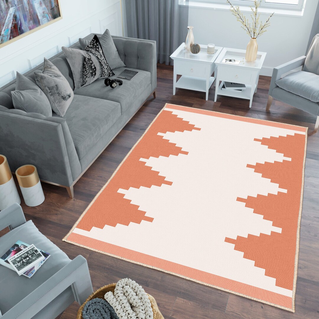 Terracotta Pixel Art Rug,modern Minimalist Carpet,cozy Living Room Area