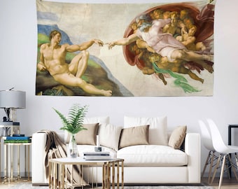 Michelangelo's Creation of Adam Tapestry: Famous Painting Wall Art