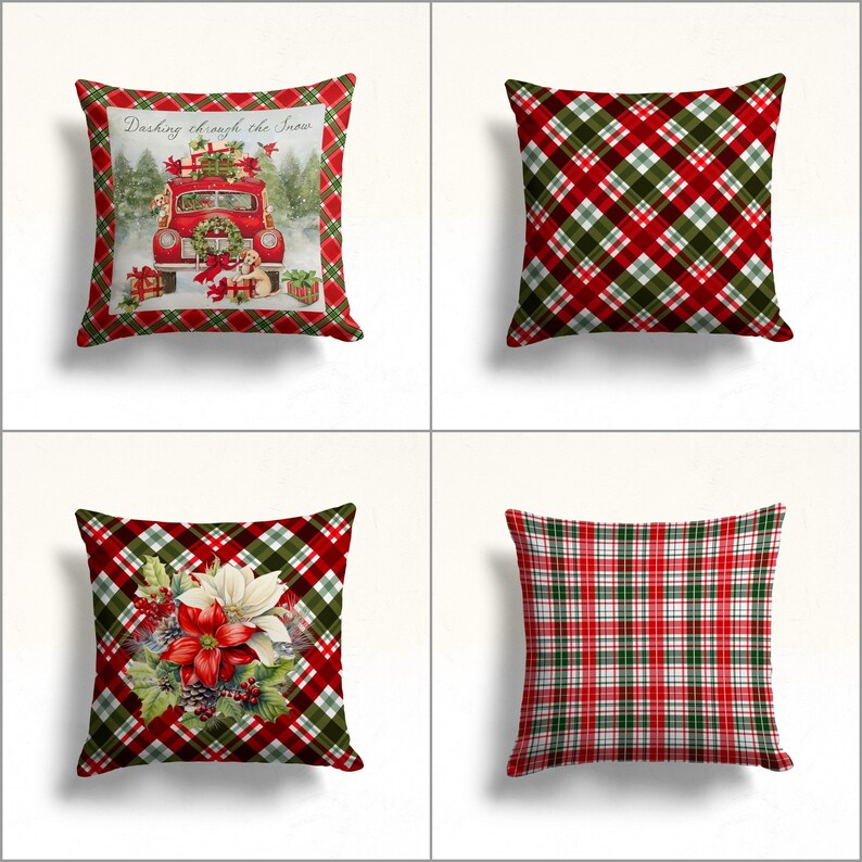 Plaid Pattern Winter Sofa Pillow Sham,outdoor Pillowcase,red White Poinsettia Cushion Case,xmas
