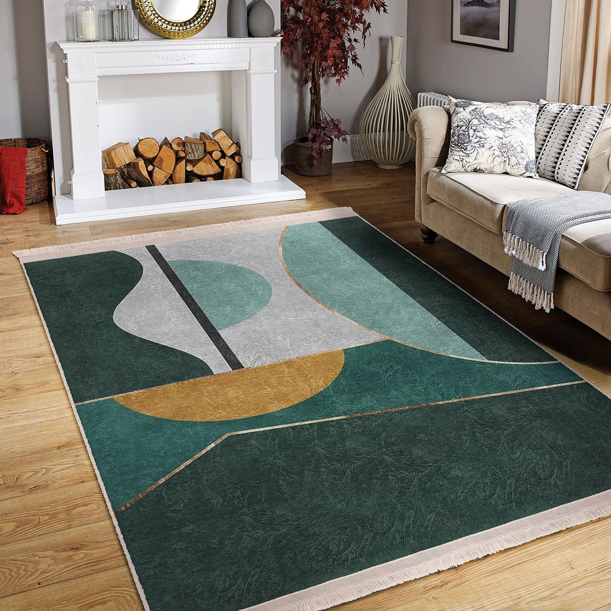Washable Abstract Shape Rug Abstract Shapes Rug,boho Runner Carpet,machine-washable Fringed Non ...