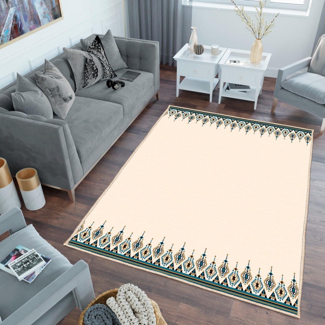 Bohemian Border Rug,ethnic Aztec Pattern Carpet,living Room Area Rug ...
