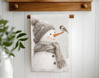 Winter Snowman Bird Hand Towel,Christmas Tea Towel,Farmhouse Xmas Decor,Reusable Towel,Cost Effective Rag
