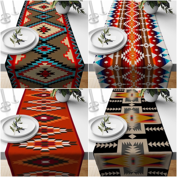 Rug Design Table Runner,Aztec Print Home Decor,Terracotta Southwestern Table Top,Authentic Rug Tabletop,Farmhouse Style Geometric Tablecloth