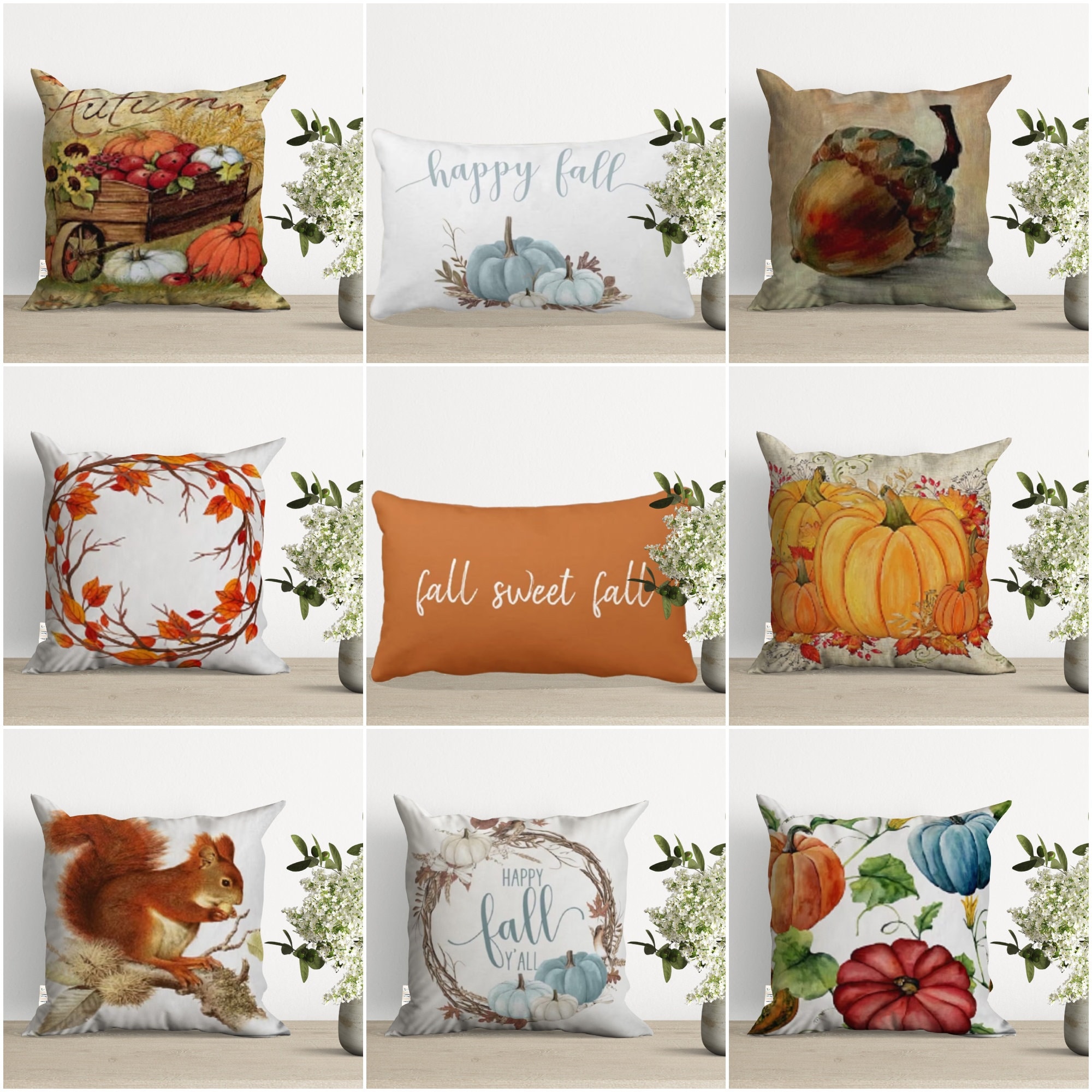 Thanksgiving aesthetic fall pumpkin pattern - beige background Throw Pillow  for Sale by Smitzprints