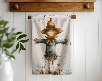 Fall Hand Towel,Thanksgiving Scarecrow Tea Towel,Autumn Sunflower Tea Towel,Harvest Farm Dish Cloth,Reusable Kitchen Towel,Seasonal Decor