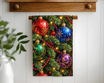 Winter Ornament Garland Hand Towel,Christmas Tea Towel,Holiday Dishcloth,Reusable Towel,Cost Effective Rag