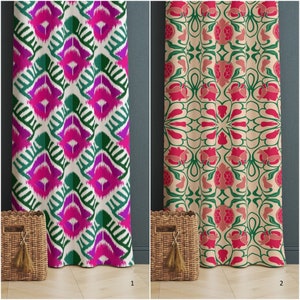 Abstrakter Blumenvorhang, bunter Vorhang, Boho Fensterbehandlung, dekorativer authentischer Wohnzimmervorhang, Einweihungsparty, neues Zuhause