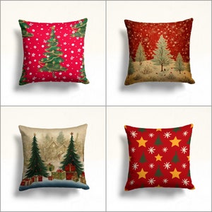 Federa per cuscino natalizia, federa per cuscino con albero di pino decorato, federa per cuscino da veranda invernale, federa per cuscino da divano con stampa a stelle, cuscino da divano con fiocco di neve