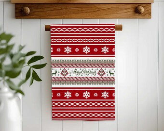 Christmas Ornament Hand Towel,Holiday Tea Towel,Fair Isle Xmas Decor,Reindeer Dishcloth,Cost Effective Rag