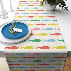 Bunter Fisch Tischläufer,Wellen Fisch Tischdecke,Küsten Tischplatte,Mediterran Fliesen Tischläufer,Maritime Tischplatte,Beach House Tischdecke