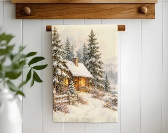 Winter Christmas Tree Cabin Hand Towel,Christmas Tea Towel,Rustic Xmas Dishcloth,Reusable Farmhouse Towel,Cost Effective Rag