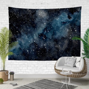 Deep Space Wall Tapestry,Blue Gray Space and Galaxies Fabric Wall Art,Sky View Wall Hanging Art Decor,Celestial View Wall Tapestry Decor