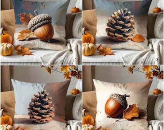 Acorn and Pinecone Print Pillowcase,Autumn Cushion Case,Cozy Outdoor Throw for Seasonal Home Decor and Rustic Living Spaces