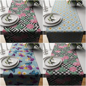 Floral Table Runner,Rose Home Decor,Butterfly Tablecloth,Decorative Tabletop,Farmhouse Kitchen Decor Gift,Housewarming Daisy Table Runner