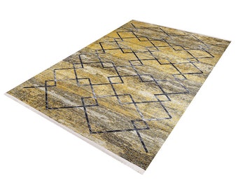 Diamond Pattern Rug,Yellow Gray Transition Washable Carpet,Machine-Washable Non-Slip Rug,Decorative Area Rug,Multi-Purpose Anti-Slip Carpet