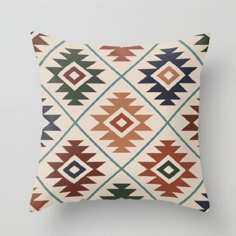 Rug Design Kussensloop, Terracotta Kussenhoes, Zuidwestelijk Decor, Azteekse kussensloop, Etnisch Home Decor, Boerderijstijl Cadeau, Geometrisch kussen 9