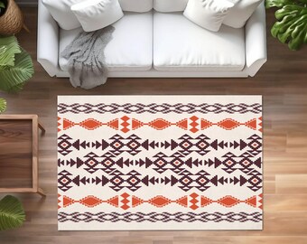 Rug Design Carpet,Brick Color Rug,Aztec Floor Mat,Southwestern Carpet,Geometric Carpet,Terracotta Decor,Aztec Fringed Mat,Fringed Carpet