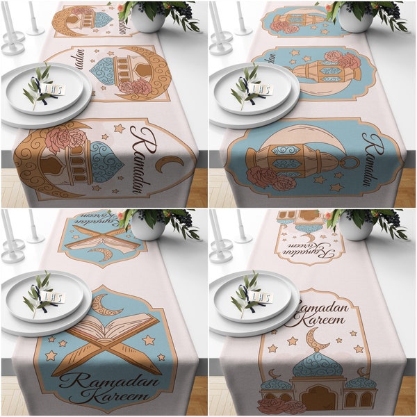 Islamic Table Runner,Farmhouse Table Dressing,Religious Tablecloth,Ramadan Kareem Print Table Cover,Eid Mubarak Table Decor,Gift for Muslims