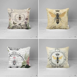 Funda de almohada con estampado de abeja reina, funda de almohada floral con abeja, funda de cojín decorativa, funda de almohada para inauguración de casa, funda de cojín rústica, funda de almohada decorativa