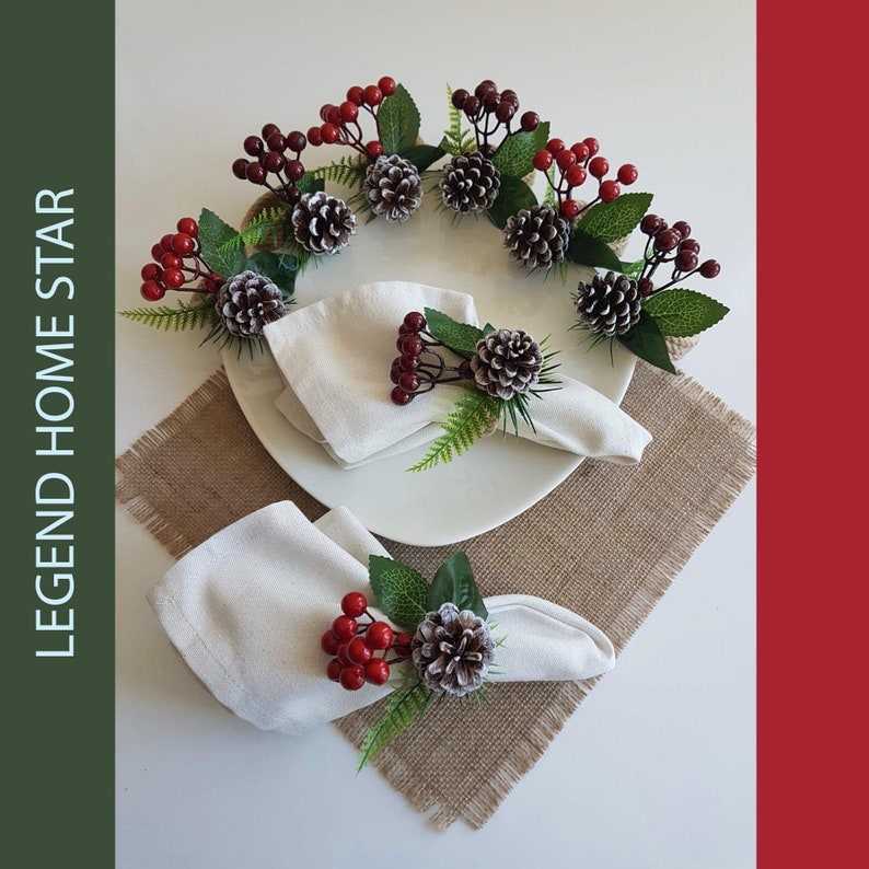 Christmas Napkin Rings,xmas Jute Rope Napkin Holder,winter Napkin Ring,redberry Table Decor