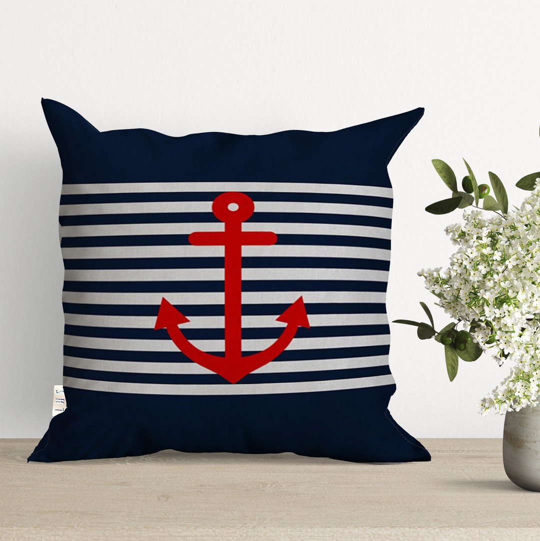 Striped Nautical Pillow Case,anchor Cushion Cover,navy Marine