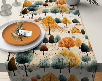 Autumn Forest Table Runner,Autumn Tree Table Top,Farmhouse Table Centerpiece,Fall Trend Tablecloth,Farmhouse Thanksgiving Table Decor