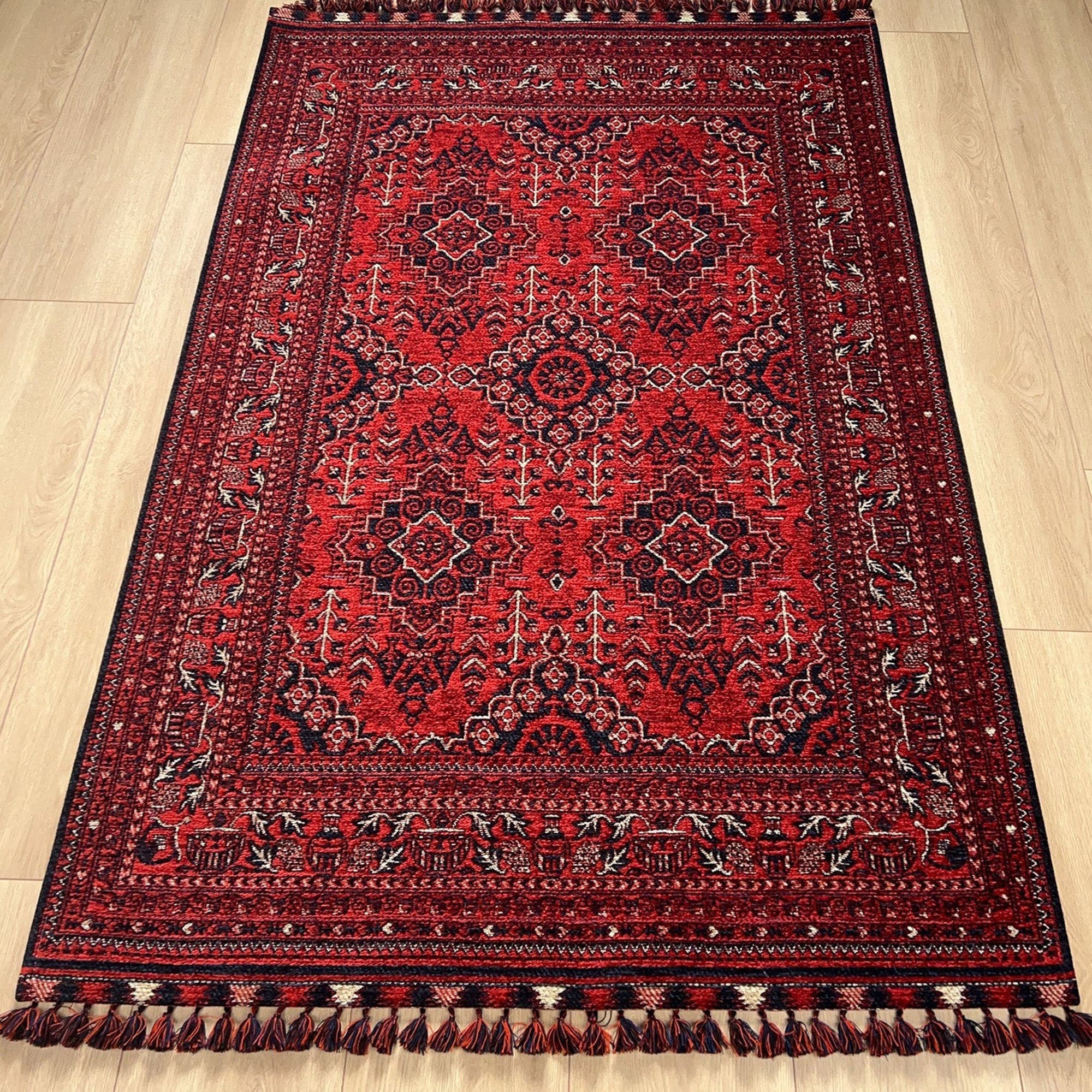 Afghan Pattern Rug, Red Afghan Carpet,machine-washable Classic Ethnic ...