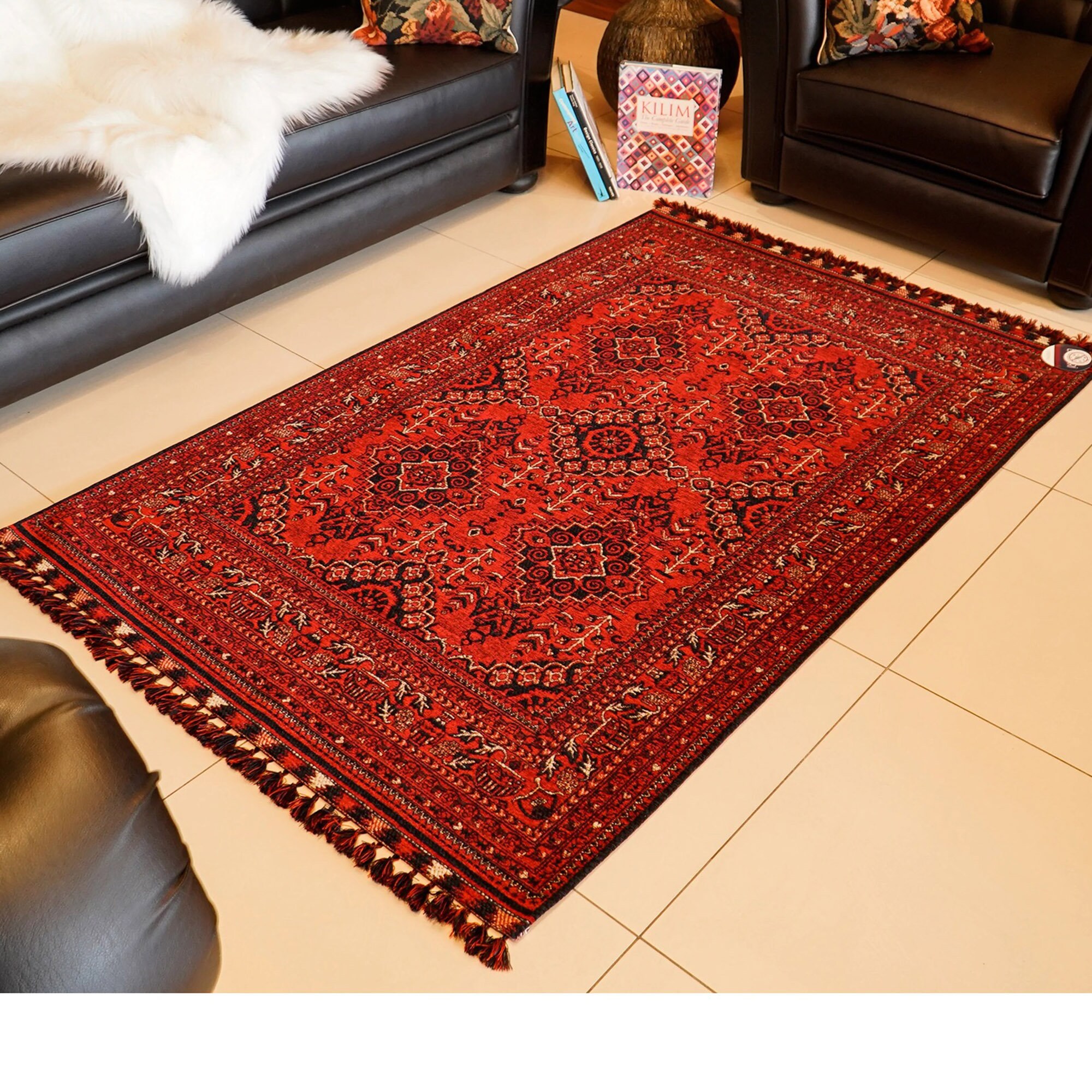 ラグ・カーペット Landscape Products AFG Rug Red Afghan Pattern Rug, Red Afghan Carpet,machine-washable Classic
