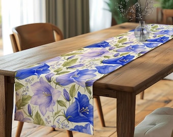 Bellflower Foxglove Floral Tablecloth,Cottagecore Wildflower Table Runner,Country Farmhouse Summer Home Decor,Cozy Rustic Tabletop