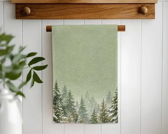 Winter Pine Tree Hand Towel,Christmas Tea Towel,Rustic Woodland Dishcloth,Reusable Towel,Cost Effective Farmhouse Rag