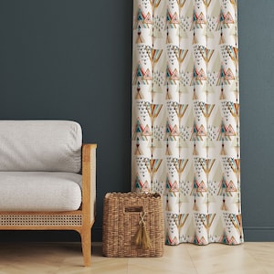 Gordijn met tribalprint, tapijtontwerp in Afrikaanse stijl, raamdecoratie met Azteekse print, raamdecoratie boho, raamgordijn etnisch patroon