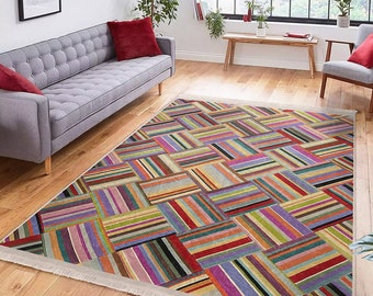 Abstract Pattern Rug,Boho Colorful Area Carpet,Cozy Runner Rug,Non-slip Carpet,Farmhouse Area Mat,Bohemian Decor,Art Deco Floor Covering