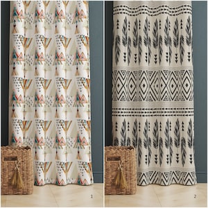 Tribal Print Curtain,African Style Rug Design Window Treatment,Aztec Print Home Decor,Boho Window Decor,Ethnic Pattern Window Curtain