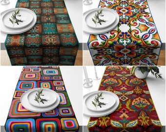 Tile Pattern Table Runner,Rug Design Table Decor,Decorative Tabletop,Rustic Home Decor,Farmhouse Style Gift,Ethnic Print Runner