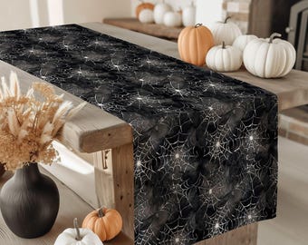 Halloween-Tischläufer mit Spinnennetz-Geisterfledermaus-Motiv, gruselige Tischdecke im Spukhaus-Stil, herbstliche Tischdecke im Landhausstil, rustikales Tischgesteck für den Essbereich