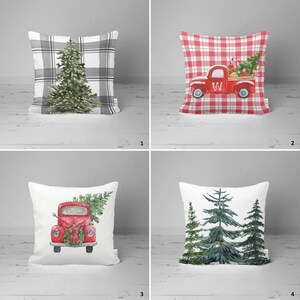 Federa per cuscino natalizia, federa per cuscino a quadri con stampa di albero di Natale, federa decorativa invernale, federa per cuscino con motivo a pino, federa per cuscino con camion rosso