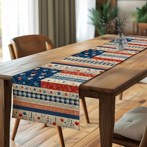 Patriotic Floral Design Tablecloth,Stars and Stripes Tabletop,Fireworks Independence Day Table Decor,American Flag Pattern Table Runner