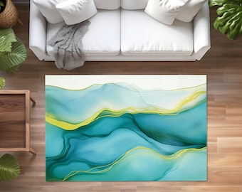 Abstract Motif Carpet,Decorative Area Rug,Fluid Motif Rug,Cozy Floor Mat,Boho Living Room Decor,Anti-Slip Carpet,Washable Rug