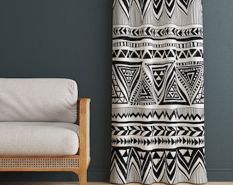 Black White Curtains,African Window Treatments,Custom Window Valance,Ethnic Window Covering,Afrocentric Window Drapes,Authentic Curtains