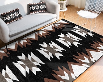 Rug Design Carpet,Southwestern Rug,Rustic Pattern Machine-Washable Non-Slip Mat,Aztec Print Fringed Floor Carpet,Ethnic Geometric Decor