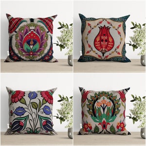 Gobelin Tapestry Cushion Cover,Turkish Tulip Tile Cushion Case,Ethnic Realtor Gift,Handmade Pillow Case,Rug Design Pillow Cover,Woven Pillow