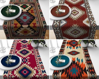 Corredor de mesa del suroeste, mesa de terracota, decoración de mesa rústica, camino de mesa azteca, decoración de cocina de diseño de alfombra, mantel geométrico