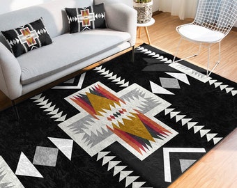 Rug Design Carpet,Aztec Fringed Anti-Slip Floor Mat,Southwestern Rug,Rustic Pattern Machine-Washable Non-Slip Carpet,Ethnic Geometric Decor