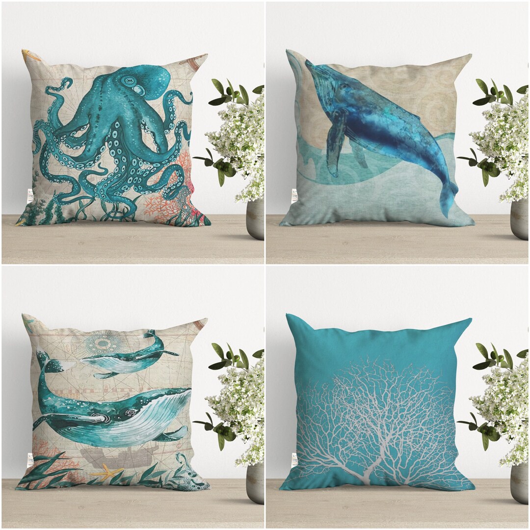 Beach House Cushion Cover,whale Pillow Case,navy Marine Cushion