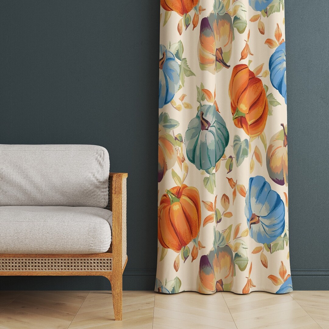 Pumpkin Print Curtain,autumn Curtain,cozy Autumn Drapes,fall Home Decor ...