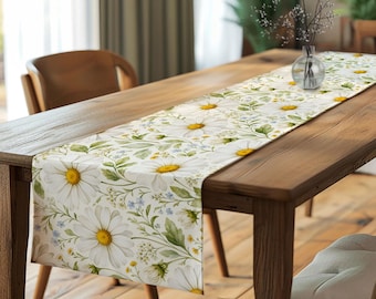 Cottagecore Wildflower Table Runner,Chamomile Daisy Floral Tablecloth,Cozy Summer Farmhouse Decor,Country Style Tabletop