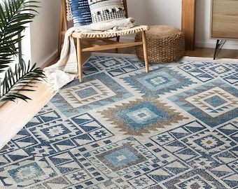 Rug Design Carpet,Southwestern Rug,Aztec Print Fringed Anti-Slip Carpet,Rustic Pattern Machine-Washable Non-Slip Rug,Ethnic Geometric Decor