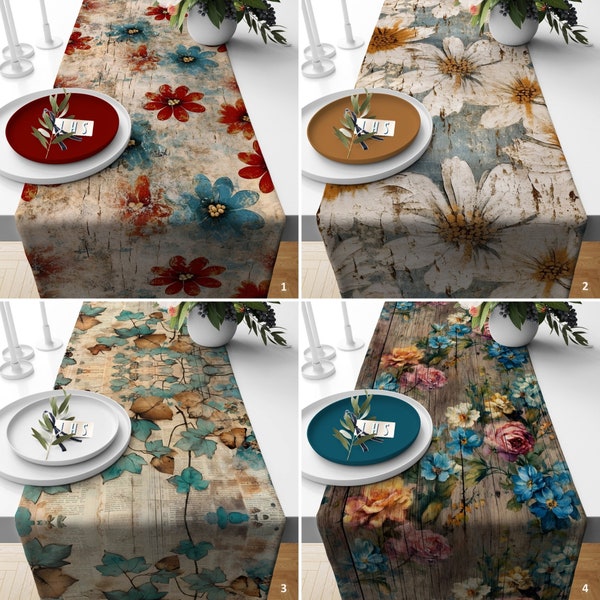 Floral Table Runner,Summer Trend Tabletop,Farmhouse Table Runner,Turquoise Beige Kitchen Decor,Flower Painting Tablecloth,Floral Table Decor